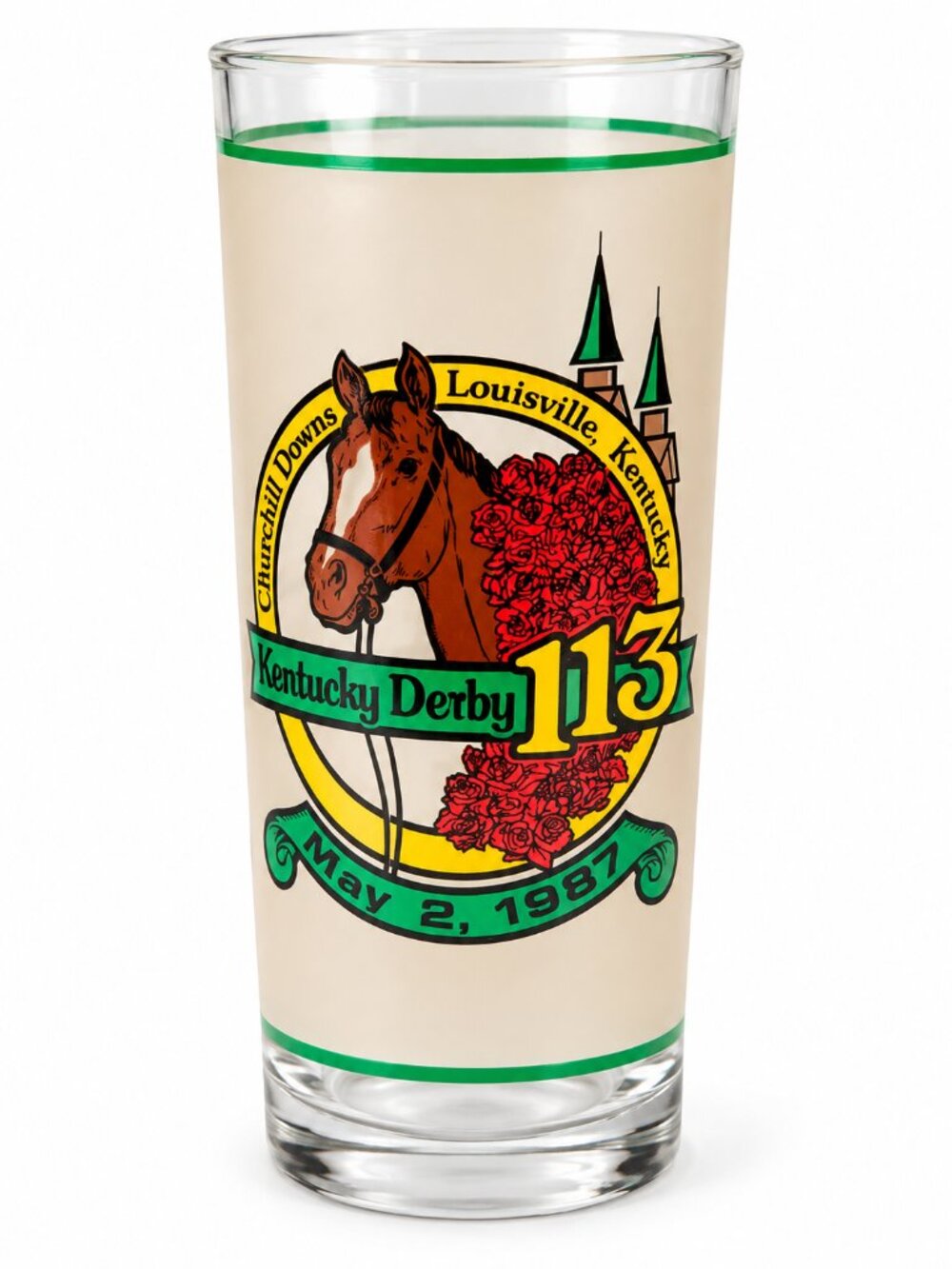 Kentucky Derby 113 Commemorative Horse Racing Glass - Beige and Green